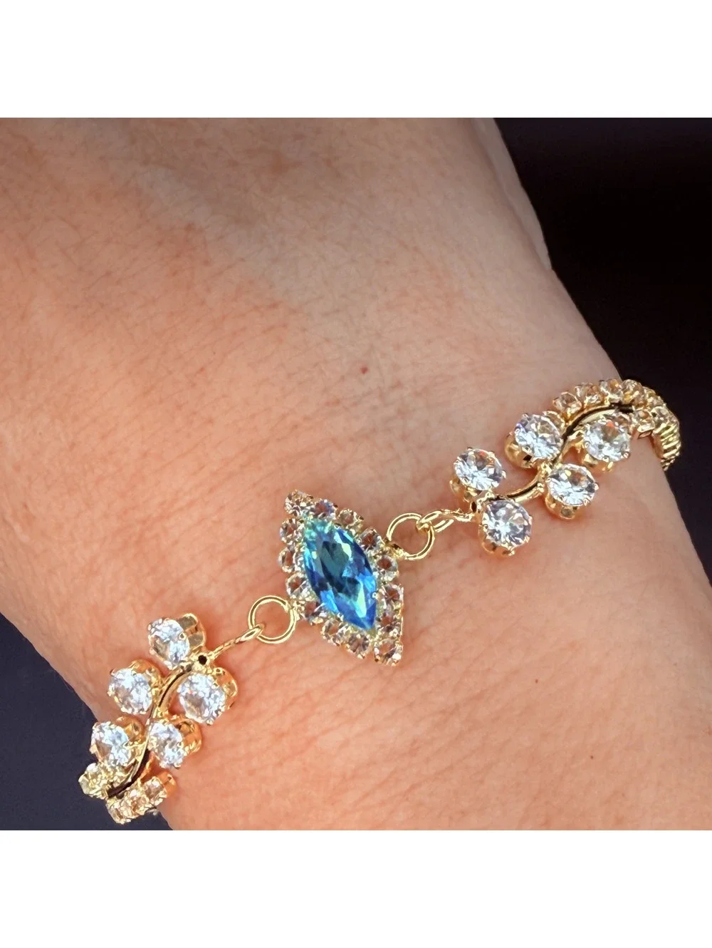 candy+clover elegant aqua marquise vine gold tone statement bracelet
